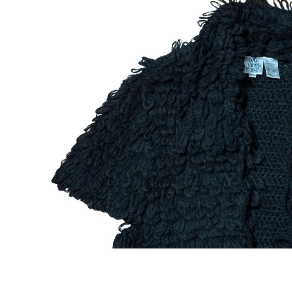 Black Shaggy Sweater Cardigan Ivy Jane Wool Blend Size XL Pom Pom Whimsigoth - Picture 8 of 10